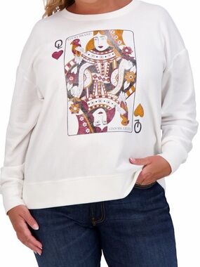 Lucky Brand White Queen of Hearts Card Graphic Sweatshirt